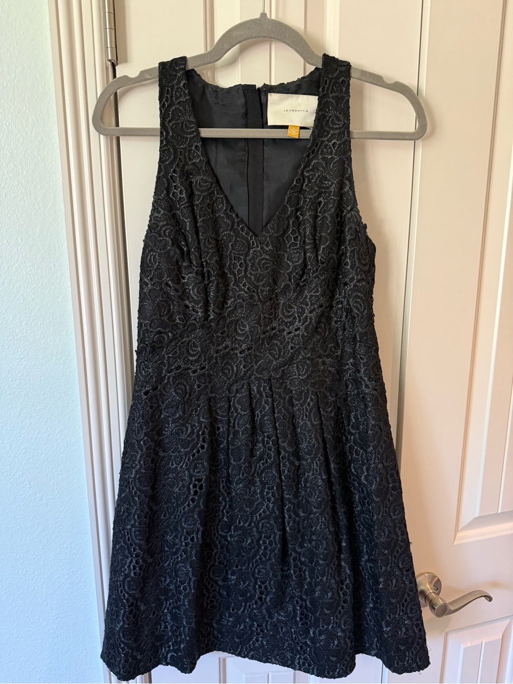 leifsdottir Black Lace V-Neck Fit-and-Flare Mini Dress